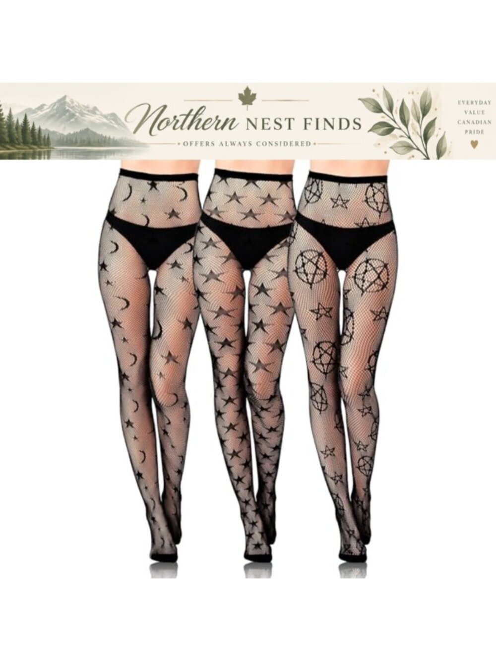 3 Pairs Fishnet Stockings Floral Lace Patterned Tights Pantyhose Nylon Blend
